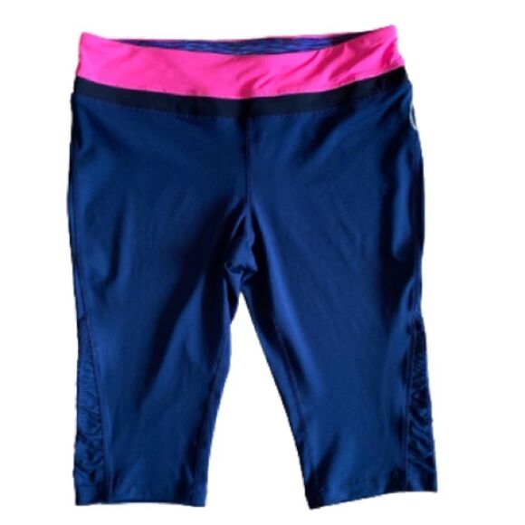 NWT Tangerine Cropped Side Ruched Leggings Navy Pink Size Large - Picture 1 of 10